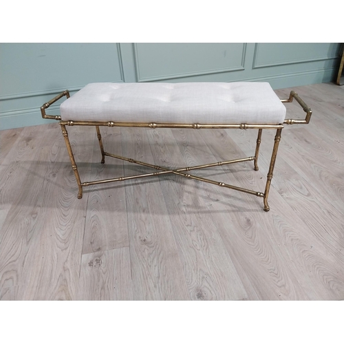 329 - Good quality gilded metal  faux bamboo upholstered window seat in the Maison Jansen style {50 cm H x... 