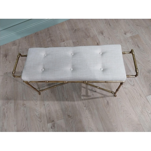 329 - Good quality gilded metal  faux bamboo upholstered window seat in the Maison Jansen style {50 cm H x... 