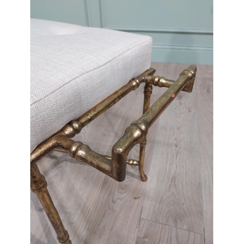 329 - Good quality gilded metal  faux bamboo upholstered window seat in the Maison Jansen style {50 cm H x... 