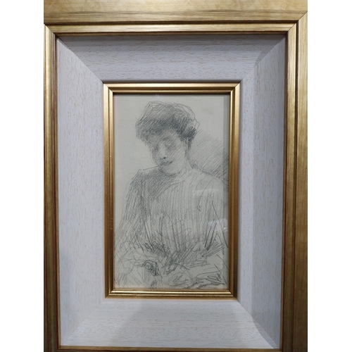 33 - Portrait of a Lady John Butler Yeats Pencil Drawing  in gilt frame. {45 cm H x  37 cm W}.