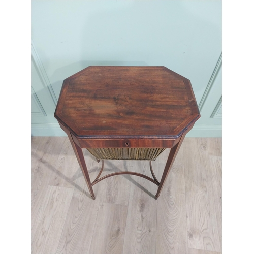 333 - Georgian mahogany and satinwood work table with pleated work basket connecting stretchers raised on ... 