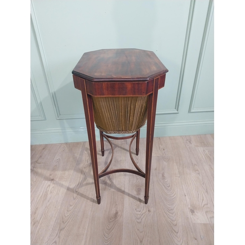 333 - Georgian mahogany and satinwood work table with pleated work basket connecting stretchers raised on ... 