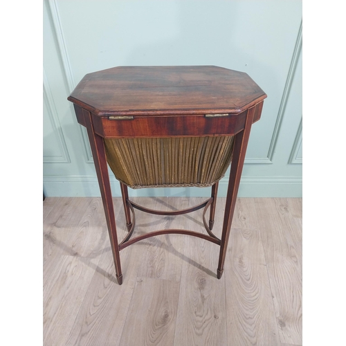 333 - Georgian mahogany and satinwood work table with pleated work basket connecting stretchers raised on ... 