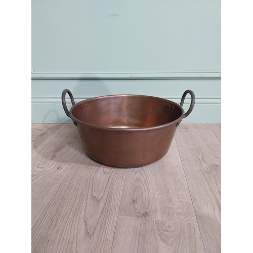 338 - Early 20th C. Copper and wrought iron preserving pan.{23 cm H x 47 cm Dia.}