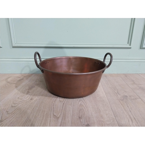 338 - Early 20th C. Copper and wrought iron preserving pan.{23 cm H x 47 cm Dia.}