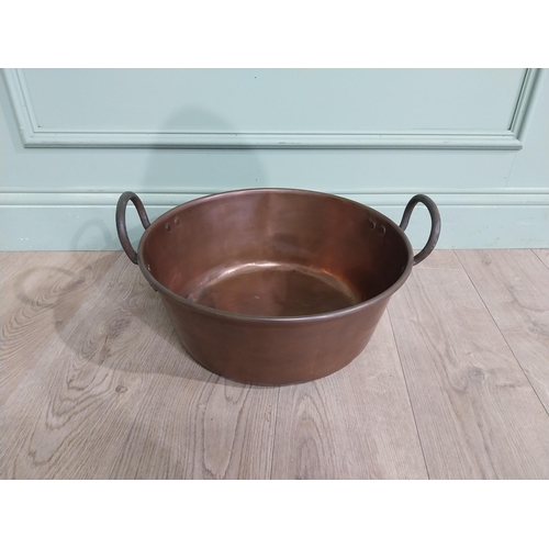 338 - Early 20th C. Copper and wrought iron preserving pan.{23 cm H x 47 cm Dia.}