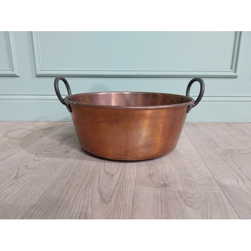 338 - Early 20th C. Copper and wrought iron preserving pan.{23 cm H x 47 cm Dia.}