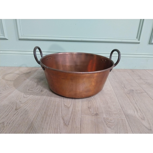 338 - Early 20th C. Copper and wrought iron preserving pan.{23 cm H x 47 cm Dia.}