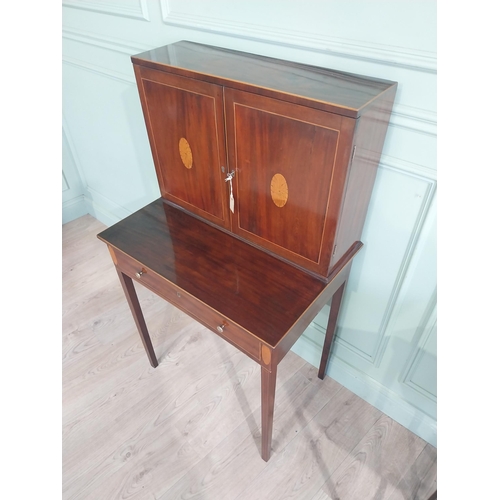 348 - Georgian mahogany and satinwood side cabinet with two long doors over one long drawer raised on tape... 