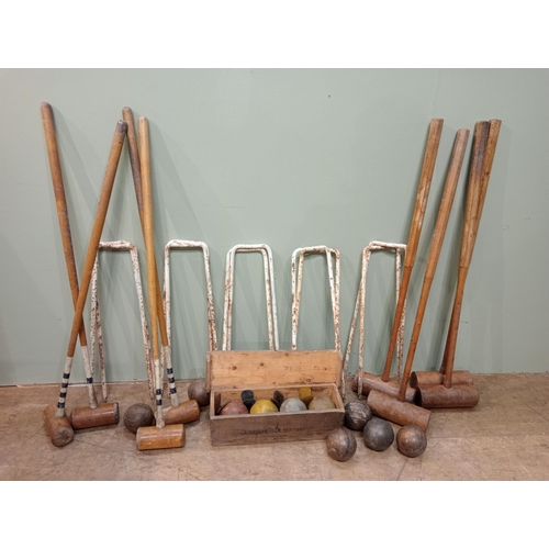 349 - Croquet set in wooden box  Jacques and Co London.  NOT AVAILABLE TO VIEW IN PERSON