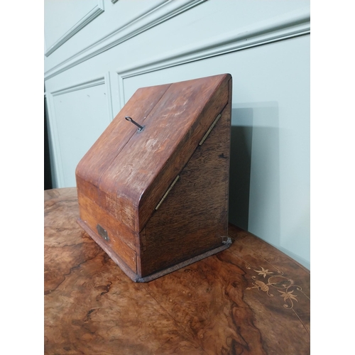 350 - Edwardian oak letter box with fitted interior. {30 cm H x 30 cm W x 19 cm D}.