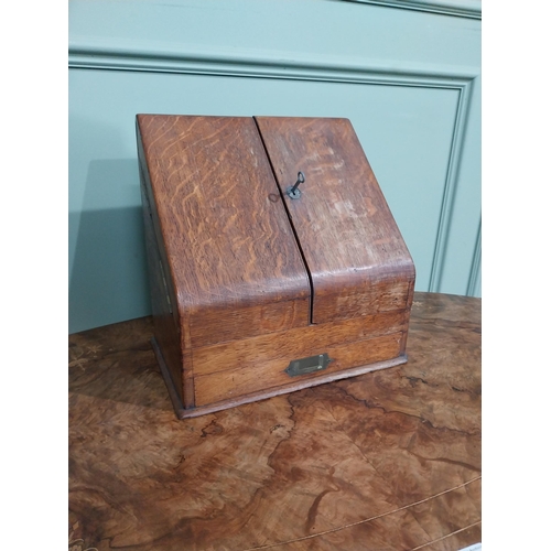 350 - Edwardian oak letter box with fitted interior. {30 cm H x 30 cm W x 19 cm D}.