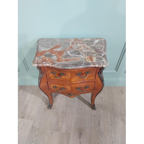 356 - Edwardian French kingwood Bombay chest with marble top and two drawers raised on shaped feet. {66 cm... 