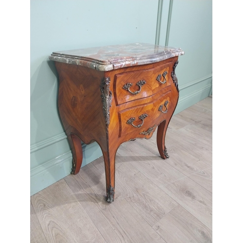 356 - Edwardian French kingwood Bombay chest with marble top and two drawers raised on shaped feet. {66 cm... 