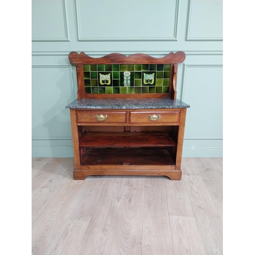 359 - Art Nouveau mahogany washstand with tiled gallery back. {120 cm H x 120 cm W x 48 cm D}.