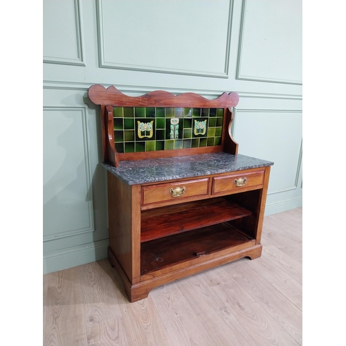 359 - Art Nouveau mahogany washstand with tiled gallery back. {120 cm H x 120 cm W x 48 cm D}.