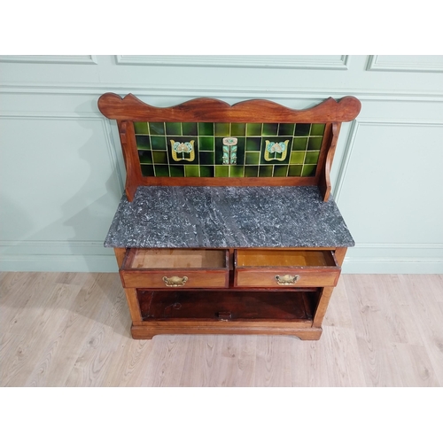 359 - Art Nouveau mahogany washstand with tiled gallery back. {120 cm H x 120 cm W x 48 cm D}.