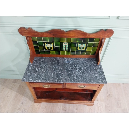 359 - Art Nouveau mahogany washstand with tiled gallery back. {120 cm H x 120 cm W x 48 cm D}.