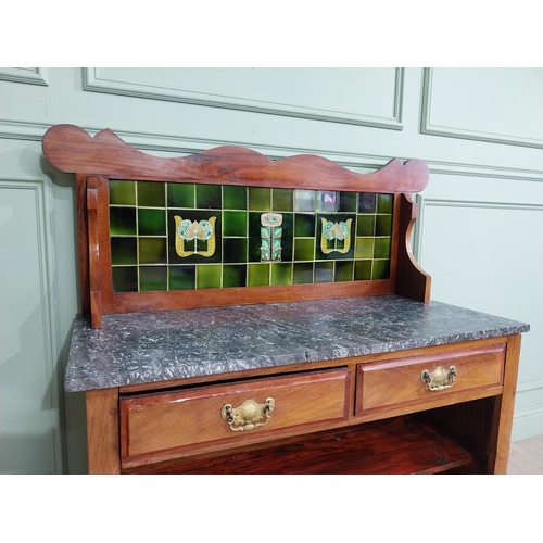 359 - Art Nouveau mahogany washstand with tiled gallery back. {120 cm H x 120 cm W x 48 cm D}.