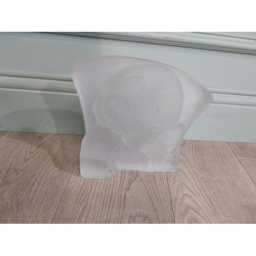 36 - Art Deco style glass sculpture in the Lalique manner. {22 cm H x 24 cm W x 6 cm D}.