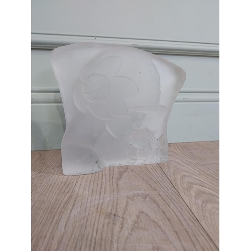 36 - Art Deco style glass sculpture in the Lalique manner. {22 cm H x 24 cm W x 6 cm D}.