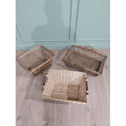 360 - Three wicker baskets. {20 cm H x 70 cm W x 48 cm D}, {30 cm H x 60 cm W x 48 cm D} and {31 cm H x 56... 