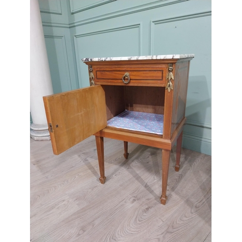 364 - Pair of Edwardian French satinwood bedside lockers with marble tops and ormolu mounts. {80 cm H x 50... 