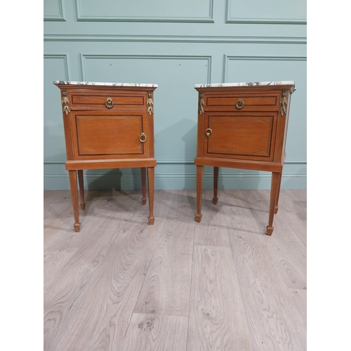 364 - Pair of Edwardian French satinwood bedside lockers with marble tops and ormolu mounts. {80 cm H x 50... 