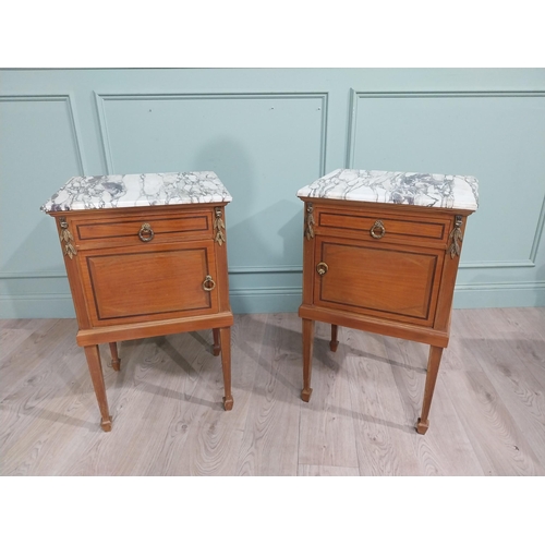 364 - Pair of Edwardian French satinwood bedside lockers with marble tops and ormolu mounts. {80 cm H x 50... 