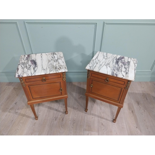 364 - Pair of Edwardian French satinwood bedside lockers with marble tops and ormolu mounts. {80 cm H x 50... 