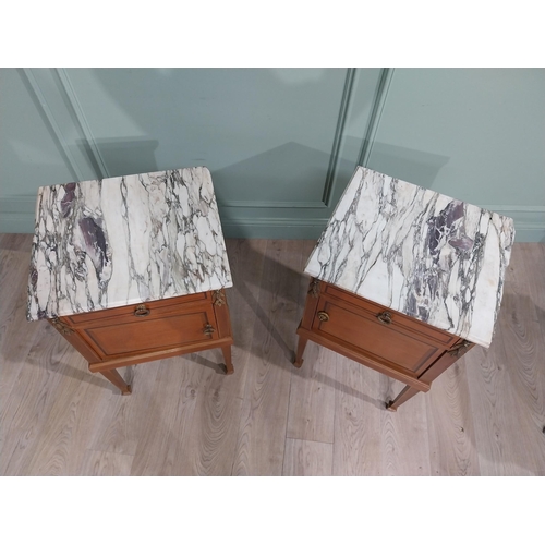 364 - Pair of Edwardian French satinwood bedside lockers with marble tops and ormolu mounts. {80 cm H x 50... 