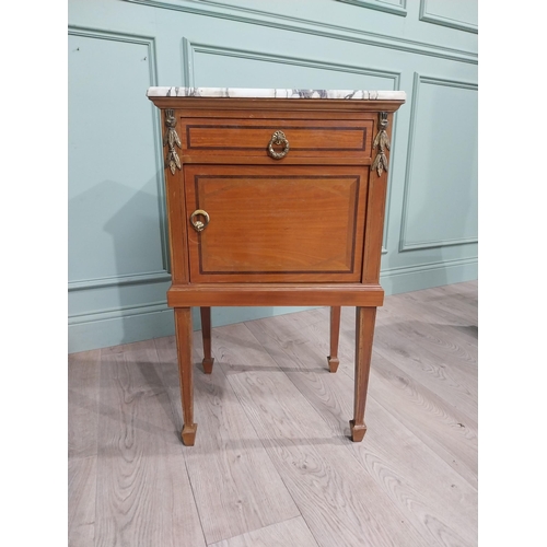 364 - Pair of Edwardian French satinwood bedside lockers with marble tops and ormolu mounts. {80 cm H x 50... 