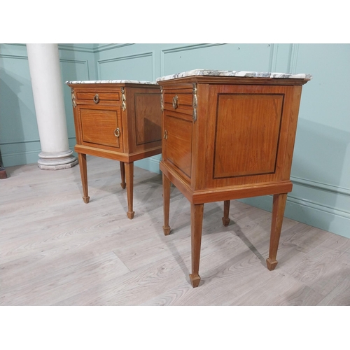 364 - Pair of Edwardian French satinwood bedside lockers with marble tops and ormolu mounts. {80 cm H x 50... 