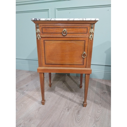 364 - Pair of Edwardian French satinwood bedside lockers with marble tops and ormolu mounts. {80 cm H x 50... 