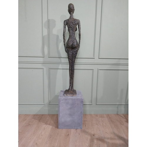 365 - Contemporary bronze sculpture of Bronze Lady on slate base. {225 cm H x 45 cm W x 45 cm D}