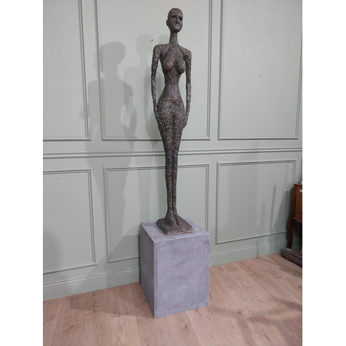 365 - Contemporary bronze sculpture of Bronze Lady on slate base. {225 cm H x 45 cm W x 45 cm D}