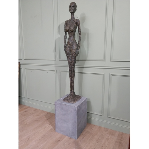 365 - Contemporary bronze sculpture of Bronze Lady on slate base. {225 cm H x 45 cm W x 45 cm D}