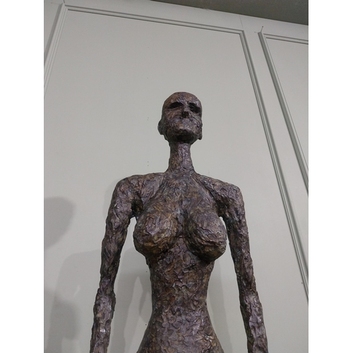 365 - Contemporary bronze sculpture of Bronze Lady on slate base. {225 cm H x 45 cm W x 45 cm D}