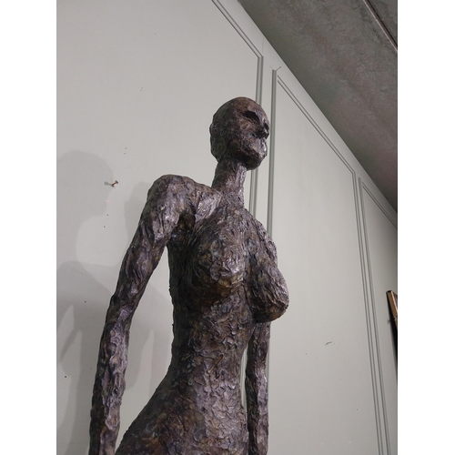 365 - Contemporary bronze sculpture of Bronze Lady on slate base. {225 cm H x 45 cm W x 45 cm D}