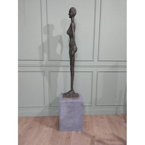 365 - Contemporary bronze sculpture of Bronze Lady on slate base. {225 cm H x 45 cm W x 45 cm D}