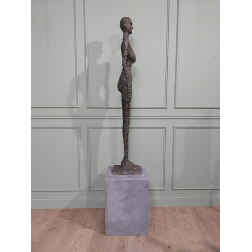 365 - Contemporary bronze sculpture of Bronze Lady on slate base. {225 cm H x 45 cm W x 45 cm D}