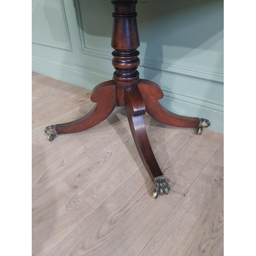 367 - Regency rosewood turn over leaf card table on single turned column with four outswept paw feet and c... 