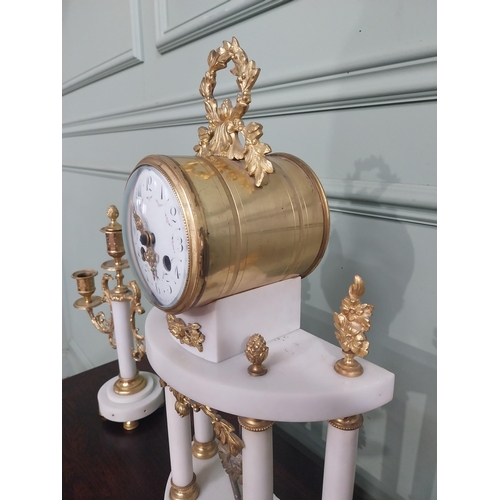 378 - 19th C. French marble clock garniture set with gilded brass mounts. {48 cm H x 25 cm W x 13 cm D} an... 