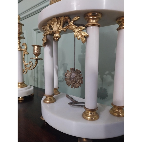 378 - 19th C. French marble clock garniture set with gilded brass mounts. {48 cm H x 25 cm W x 13 cm D} an... 