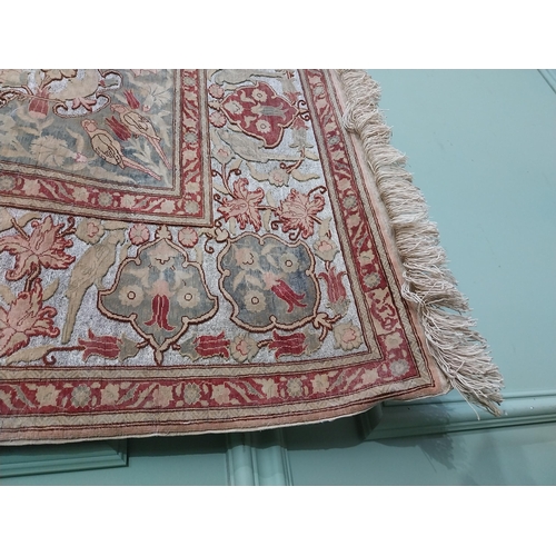 38 - Fine quality Oriental Kum Kapi silk and metal thread rug  decorated with Parrot from Istanbul. {134 ... 