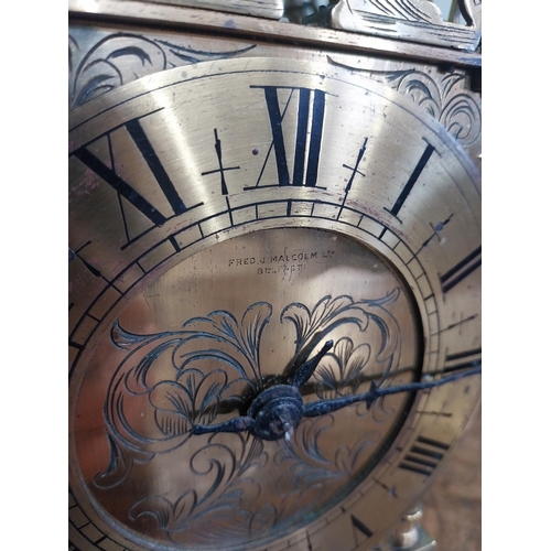 391 - 19th C. Engraved brass bracket clock. {30 cm H x 12 cm W x 11 cm D}.