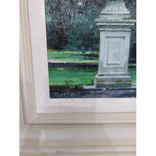 396 - Mark O'Neill Park Urn Oil on board mounted in painted wooden frame. {55 cm H x 45 cm W}.