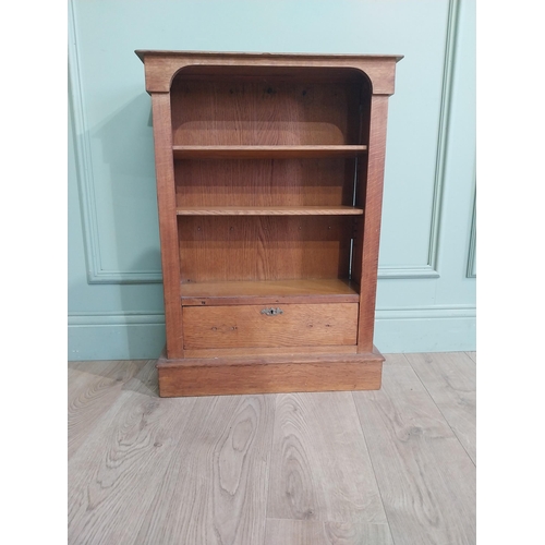 398 - Edwardian oak open floor bookshelf with single drawer in base. {77 cm H x 55 cm W x 22 cm D].