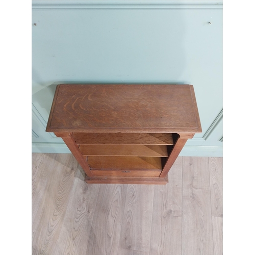 398 - Edwardian oak open floor bookshelf with single drawer in base. {77 cm H x 55 cm W x 22 cm D].