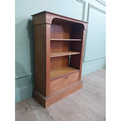 398 - Edwardian oak open floor bookshelf with single drawer in base. {77 cm H x 55 cm W x 22 cm D].